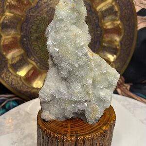 Fluorite Crystal Specimen on Wooden Base